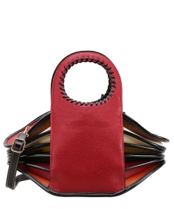 Accordion Stched Handle Satchel DW-7094 RED